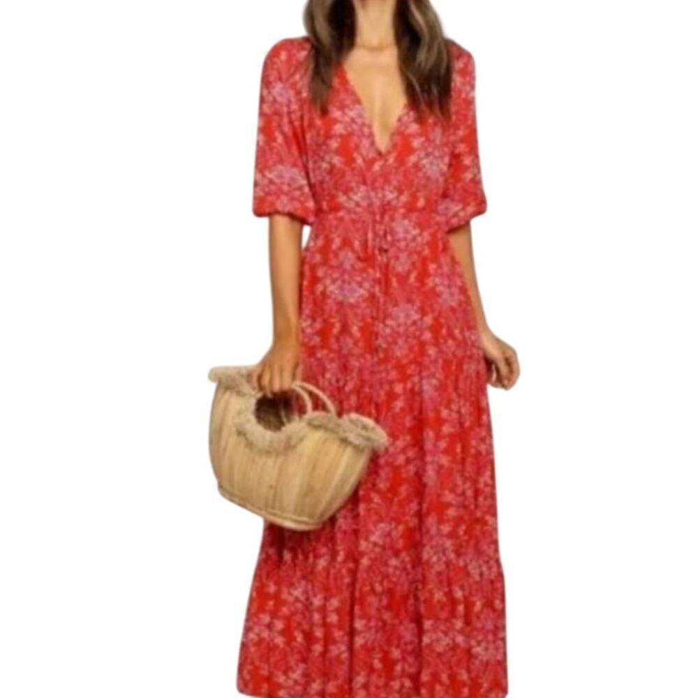 ABEL THE LABEL Strawberry Kisses Boho Maxi Dress Size S - Picture 2 of 10